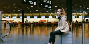Airplane wing view from window during flight